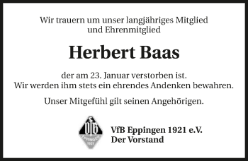 Traueranzeige von Herbert Baas 