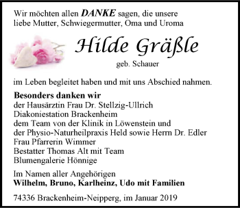 Traueranzeige von Hilde Gräßle 