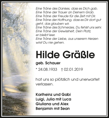 Traueranzeige von Hilde Gräßle 