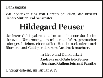 Traueranzeige von Hildegard Peuser 