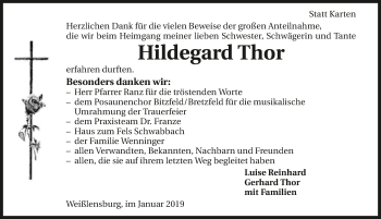 Traueranzeige von Hildegard Thor 