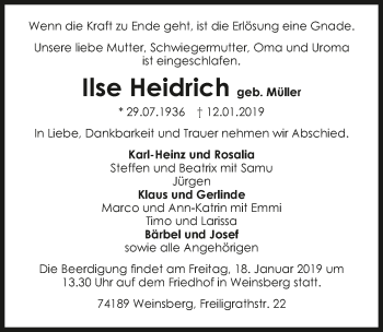 Traueranzeige von Ilse Heidrich 