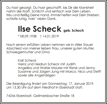 Traueranzeige von Ilse Scheck 