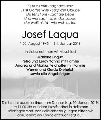 Traueranzeige von Josef Laqua 