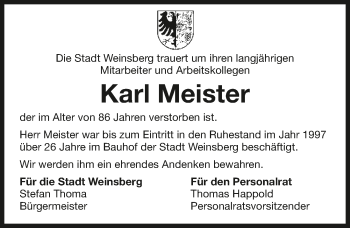 Traueranzeige von Karl Meister 