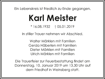 Traueranzeige von Karl Meister 