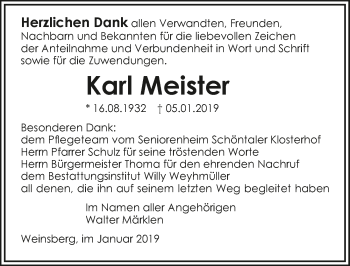 Traueranzeige von Karl Meister 
