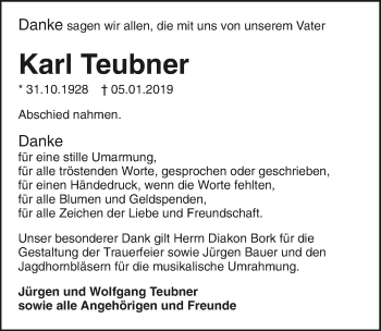 Traueranzeige von Karl Teubner 