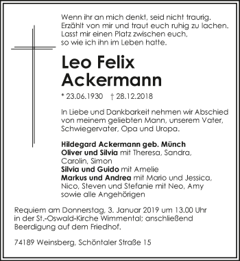 Traueranzeige von Leo Felix Ackermann 