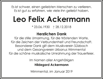 Traueranzeige von Leo Felix Ackermann 