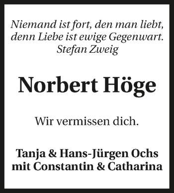 Traueranzeige von Norbert Höge 