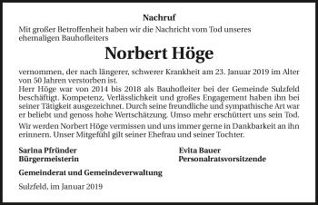 Traueranzeige von Norbert Höge 