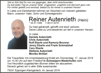 Traueranzeige von Reiner Autenrieth 