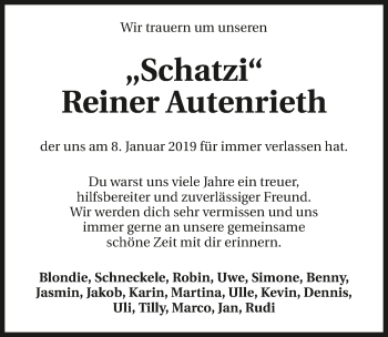 Traueranzeige von Reiner Autenrieth 