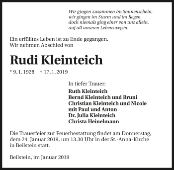 Traueranzeige von Rudi Kleinteich 