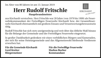 Traueranzeige von Rudolf Fritschle 