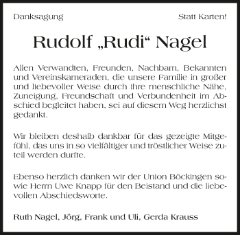 Traueranzeige von Rudolf Nagel 