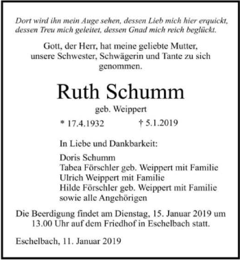 Traueranzeige von Ruth Schumm 