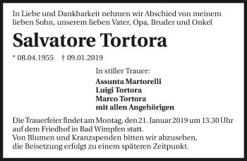 Traueranzeige von Salvatore Tortora 