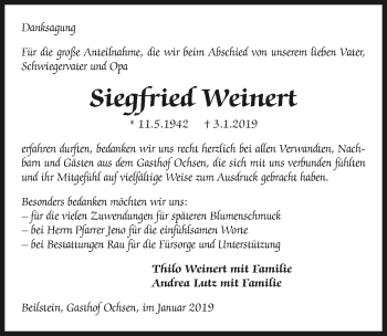 Traueranzeige von Siegfried Weinert 