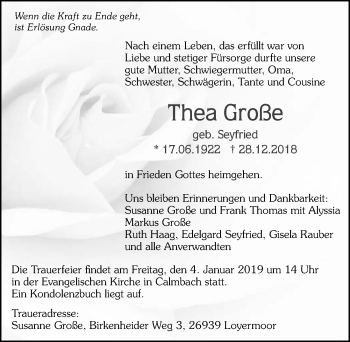 Traueranzeige von Thea Große 