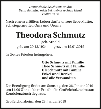 Traueranzeige von Theodora Schmutz 