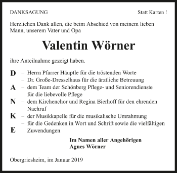 Traueranzeige von Valentin Wörner 