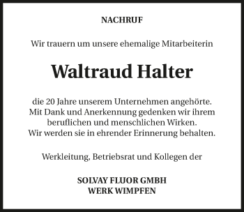 Traueranzeige von Waltraud Halter 