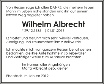 Traueranzeige von Wilhelm Albrecht 