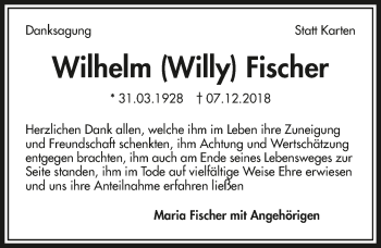 Traueranzeige von Wilhelm Fischer 