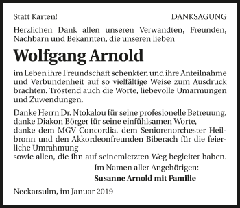 Traueranzeige von Wolfgang Arnold 