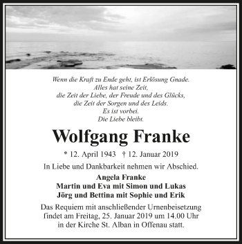 Traueranzeige von Wolfgang Franke 