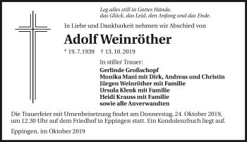 Traueranzeige von Adolf Weinröther 