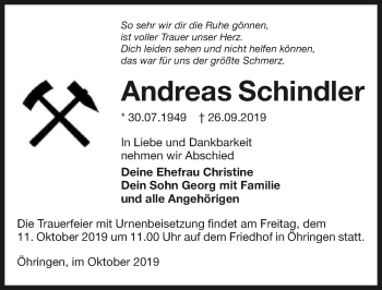 Traueranzeige von Andreas Schindler 