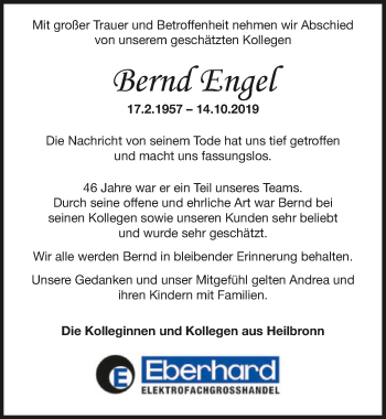 Traueranzeige von Bernd Engel 