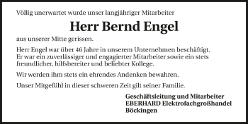 Traueranzeige von Bernd Engel 