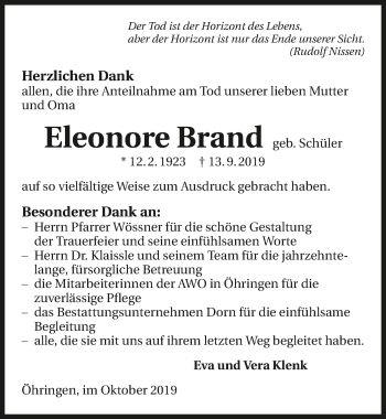 Traueranzeige von Eleonore Brand 