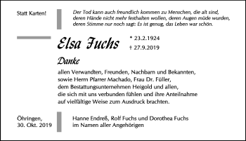 Traueranzeige von Elsa Fuchs 