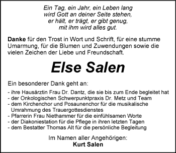 Traueranzeige von Else Salen 