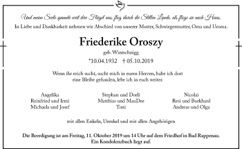 Traueranzeige von Friederike Oroszy 