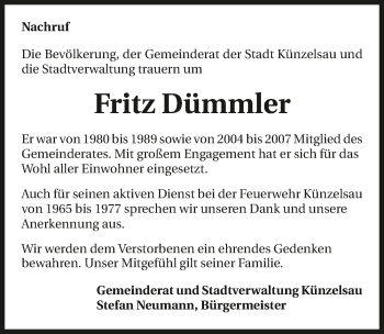 Traueranzeige von Fritz Dümmler 
