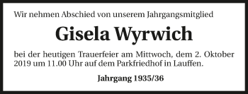 Traueranzeige von Gisela Wyrwich 