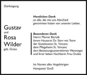 Traueranzeige von Gustav Wilder 