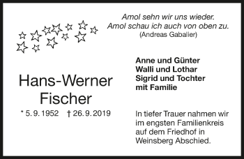 Traueranzeige von Hans-Werner Fischer 