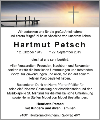 Traueranzeige von Hartmut Petsch 