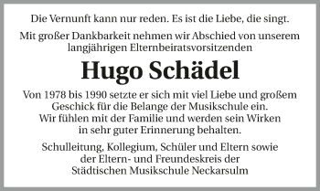 Traueranzeige von Hugo Schädel 