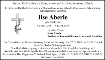 Traueranzeige von Iris Aberle 