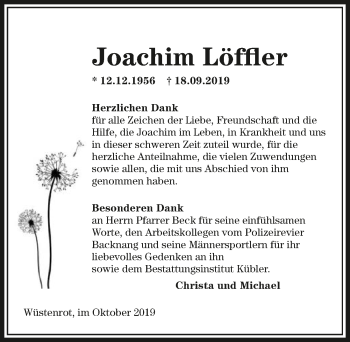 Traueranzeige von Joachim Löffler 