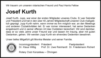 Traueranzeige von Josef Kurth 