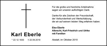 Traueranzeige von Karl Eberle 